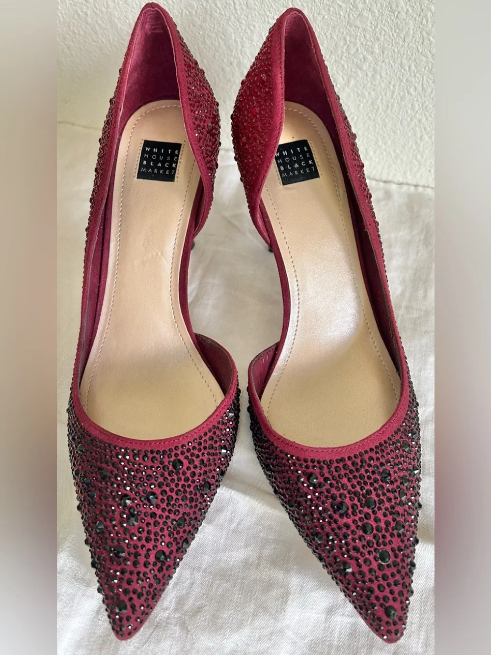 White House Black Market Ella Grenadine Red Rhinestone d'Orsay WHBM Pumps Size 9